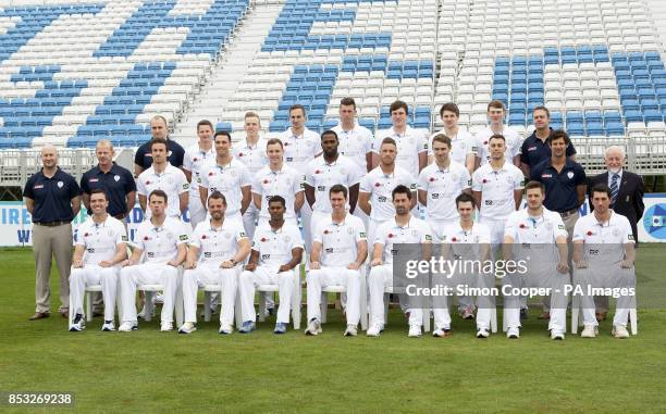 Derbyshire's Strength and Conditioning Coach Jamie Talent, Smatt Higginbottom, Ben Slater, Scott Elstone, Ben Cotton, Tom Knight, Greg Cork, Tom...