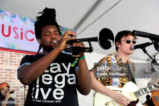 DeCarlo Jackson and Jake Luppen of Hippo Campus perform at the Toyota Music Den during day 3 of the 2017 Life Is Beautiful Festival on September 24,...