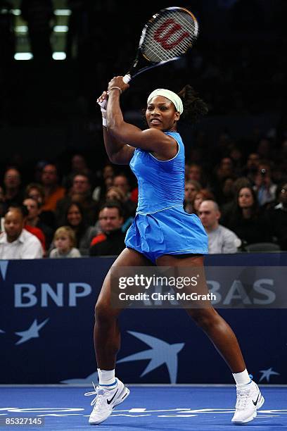 Serena Williams in her semifinal match against Ana Ivanovic of Serbia during the BNP Paribas Showdown for the Billie Jean Cup at Madison Square...