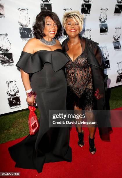 Singers Mary Wilson and Thelma Houston attend the 28th Annual Heroes and Legends Awards at Beverly Hills Hotel on September 24, 2017 in Beverly...