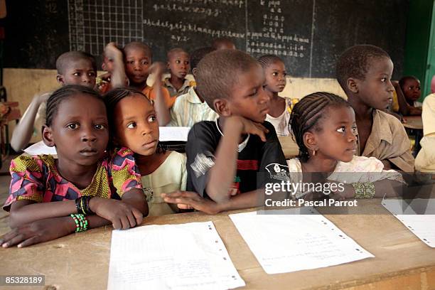 School class, on March 6, 2009 in Kanazi, Niger. The village of 350 people at 30 kilometers downstream Niamey is the only inhabited island of the...