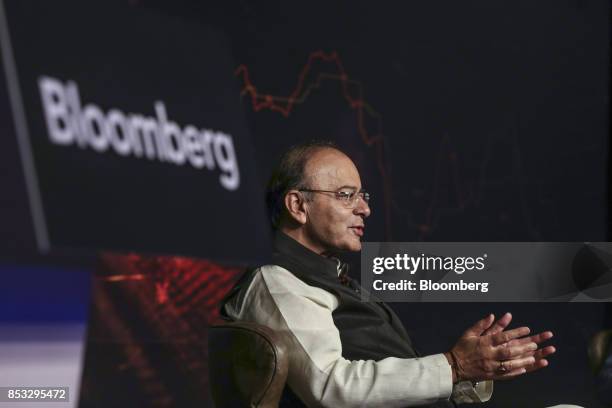 Arun Jaitley, India's finance minister, speaks during the Bloomberg India Economic Forum in Mumbai, India, on Friday, Sept. 22, 2017. Jaitley said...