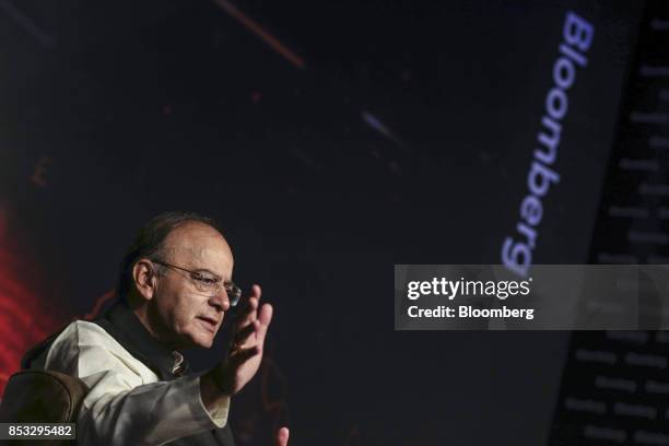 Arun Jaitley, India's finance minister, speaks during the Bloomberg India Economic Forum in Mumbai, India, on Friday, Sept. 22, 2017. Jaitley said...