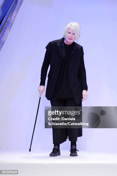 Designer Betty Jackson walks down the catwalk during the Betty Jackson show, as part of London Fashion Week a/w 2009 at the BFC Tent, Natural History...
