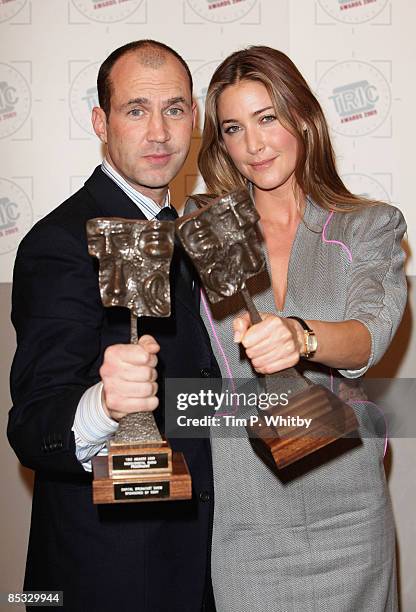 Johnny Vaughan with his award for Best Digital Radio Personailty and Lisa Snowdon with her award for Best Radio/Digital Radio Programme in the press...