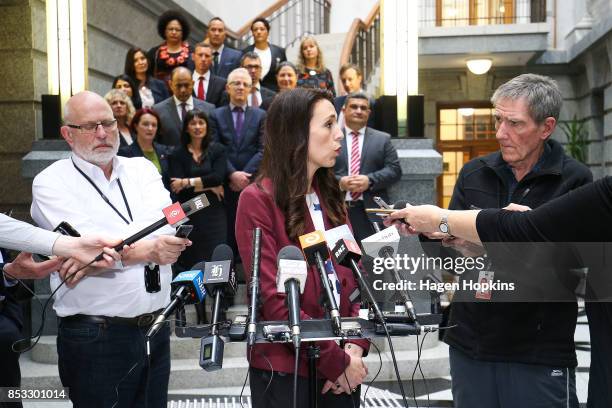 Labour leader Jacinda Ardern speaks to media during an announcement for Labour's new provisional caucus members at Parliament on September 25, 2017...