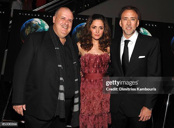 Director Alex Proyas, actress Rose Byrne and actor Nicolas Cage attends the premiere of "Knowing" at the AMC Loews Lincoln Square on March 9, 2009 in...