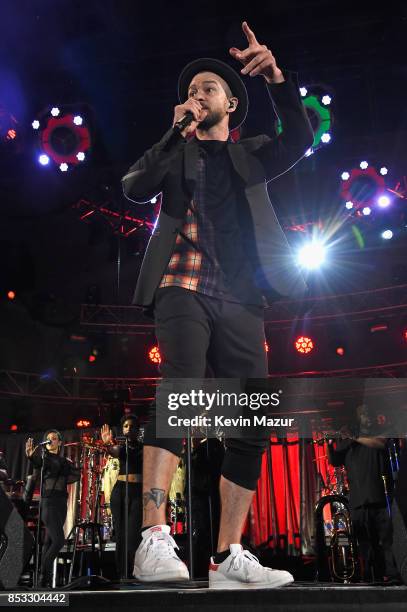 Justin Timberlake performs at "A Concert for Charlottesville," at University of Virginia's Scott Stadium on September 24, 2017 in Charlottesville,...