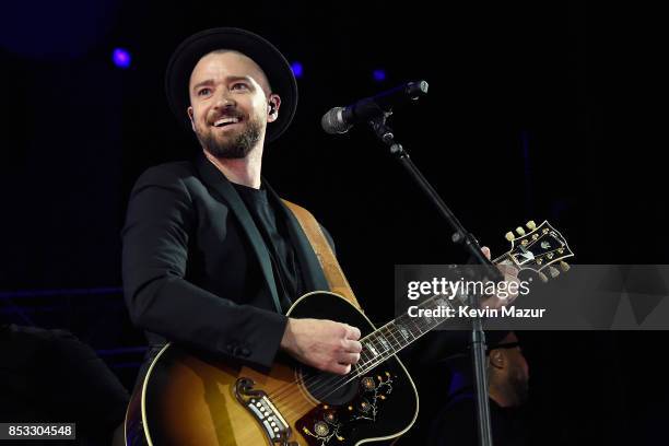 Justin Timberlake performs at "A Concert for Charlottesville," at University of Virginia's Scott Stadium on September 24, 2017 in Charlottesville,...