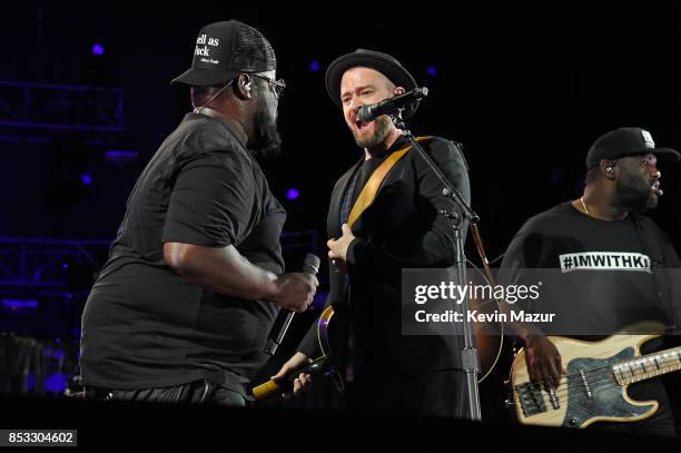 Justin Timberlake performs at "A Concert for Charlottesville," at University of Virginia's Scott Stadium on September 24, 2017 in Charlottesville,...