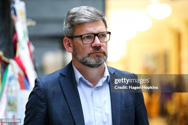 Labour MP Iain Lees-Galloway looks on during an announcement for Labour's new provisional caucus members at Parliament on September 25, 2017 in...