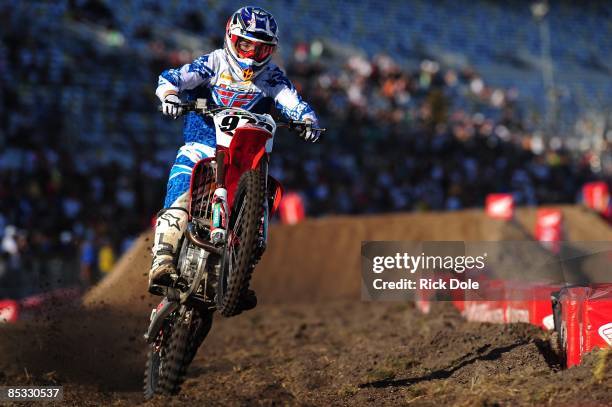 Ben Coisy rides a Honda CRF-450F at the Monster Energy AMA Supercross on March 7, 2009 at the Daytona International Speedway in Daytona Beach,...