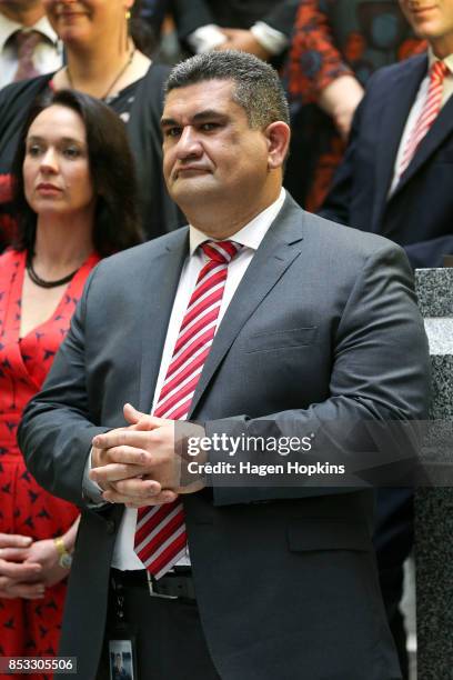 New Labour MP Paul Eagle looks on during an announcement for Labour's new provisional caucus members at Parliament on September 25, 2017 in...