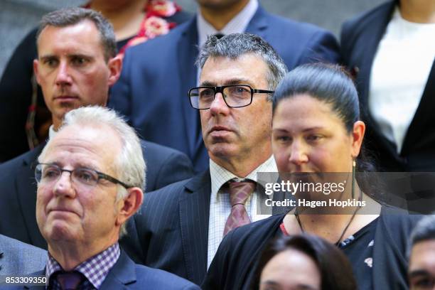 New Labour MP Dr Duncan Webb looks on during an announcement for Labour's new provisional caucus members at Parliament on September 25, 2017 in...