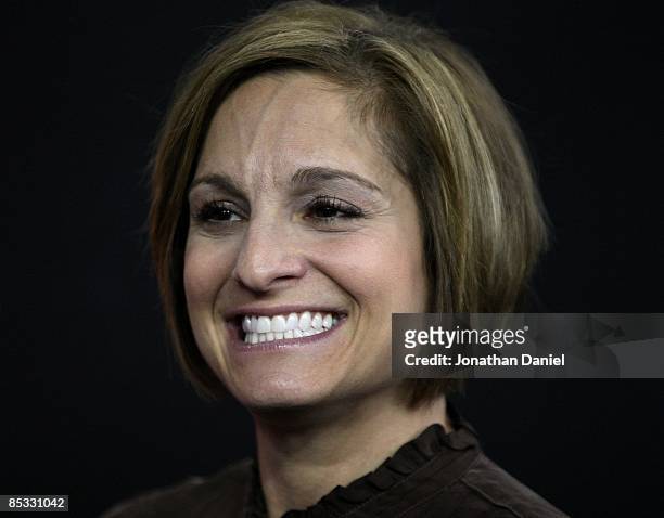 Mary Lou Retton, former Olympic Gold Medalist in Women's Gymnastics, looks on during the 2009 Tyson American Cup at the Sears Centre on February 21,...