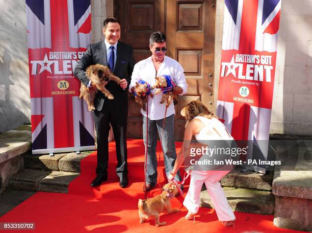 David Walliams with his dog Bert, Simon Cowell with his dogs Squiddly and Diddly and Amanda Holden attending a press launch for Britain's Got Talent...