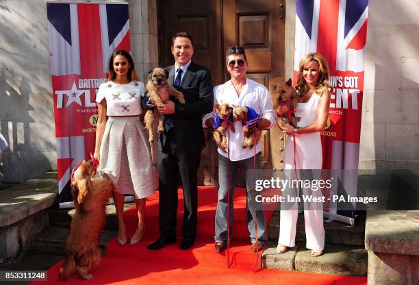 Alesha Dixon, David Walliams with his dog Bert, Simon Cowell with his dogs Squiddly and Diddly and Amanda Holden attending a press launch for...