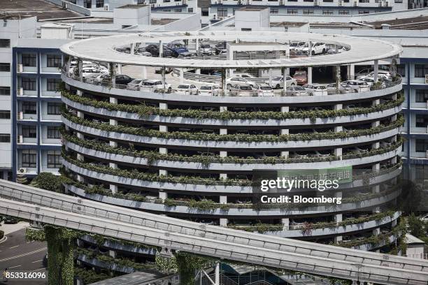 Charging parking lot tower stands at the BYD Co. Headquarters in Shenzhen, China, on Thursday, Sept. 21, 2017. China will likely order an end to...