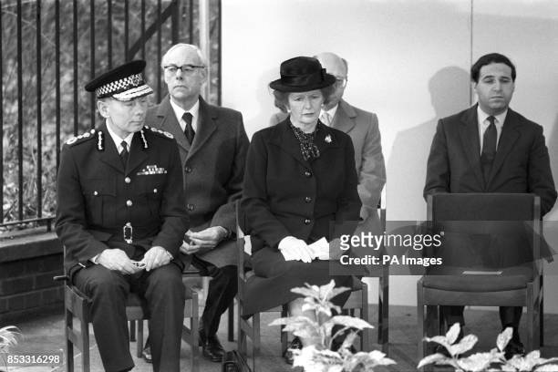 Metropolitan Police Commissioner Sir Kenneth Newman, Denis Thatcher, Prime Minister Margaret Thatcher, Shadow Home Secretary Gerald Kaufman and Home...