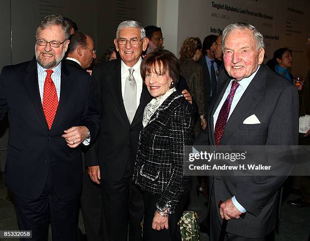 David Rockefeller, Jr., Eli Broad, Edythe Broad and David Rockefeller attend the David Rockefeller award luncheon honoring Eli Broad at the Museum of...