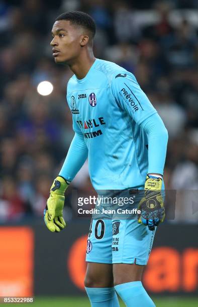 Goalkeeper of Toulouse Alban Lafont during the French Ligue 1 match between Olympique de Marseille and Toulouse FC at Stade Velodrome on September...