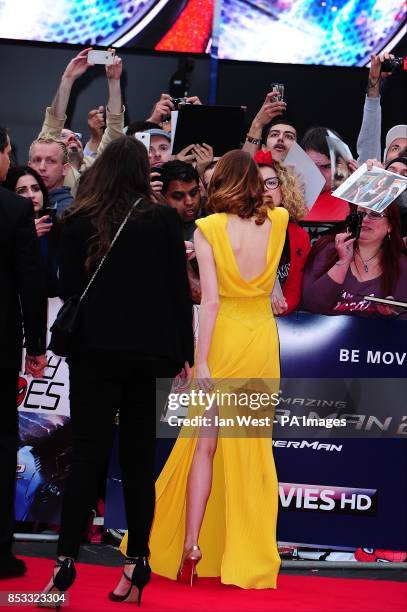 Emma Stone arriving for the world premiere of the film The Amazing Spiderman 2, held at the Odeon Leicester Square, central London.