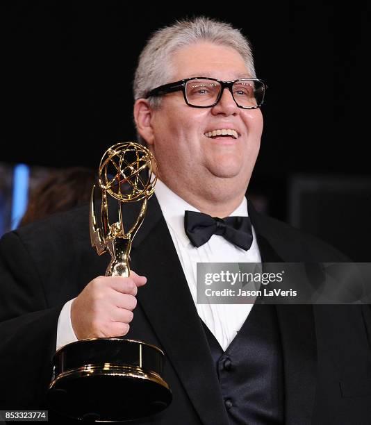 Producer David Mandel poses in the press room at the 69th annual Primetime Emmy Awards at Microsoft Theater on September 17, 2017 in Los Angeles,...