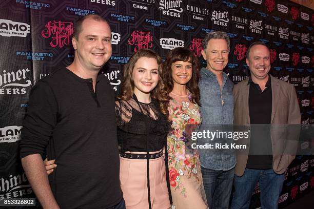 Director Mike Flanagan, actors Chiara Aurelia, Carla Gugino, Bruce Greenwood, and producer Trevor Macy at the Netflix Films Gerald's Game Premiere at...