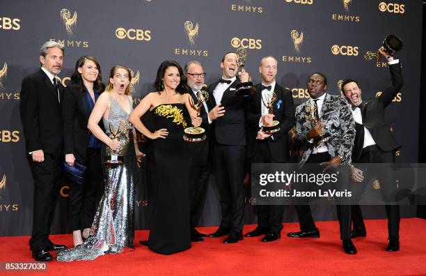 Actors Gary Cole, Clea DuVall, Anna Chlumsky, Julia Louis-Dreyfus, Kevin Dunn, Tony Hale, Matt Walsh, Sam Richardson, and Reid Scott, winners of the...