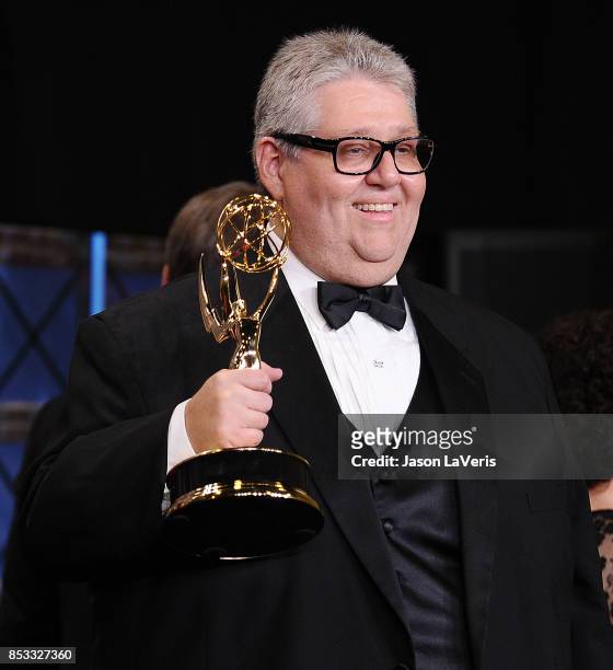 Producer David Mandel poses in the press room at the 69th annual Primetime Emmy Awards at Microsoft Theater on September 17, 2017 in Los Angeles,...