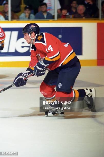 Stu Barnes of the Florida Panthers skates against the Toronto Maple Leafs during NHL game action on October 24, 1995 at Maple Leaf Gardens in...