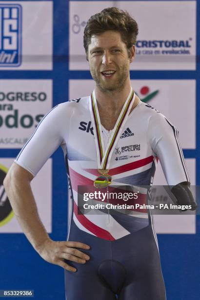 Jon-Allan Butterworth with his bronze medal during day two of the UCI Para-cycling Track World Championships at the Aguascalientes Bicentenary...