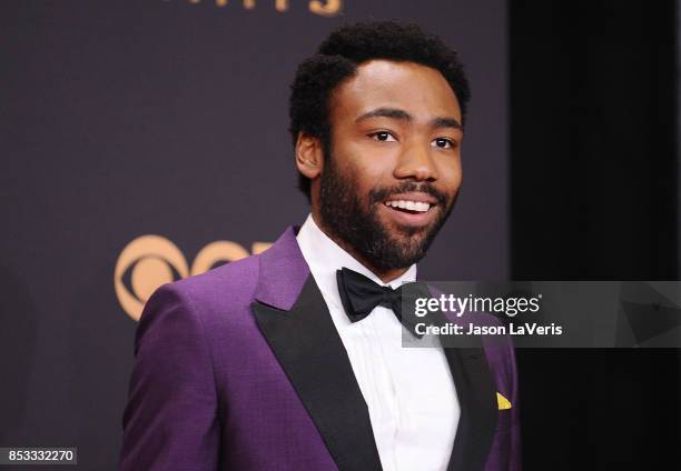 Actor Donald Glover poses in the press room at the 69th annual Primetime Emmy Awards at Microsoft Theater on September 17, 2017 in Los Angeles,...