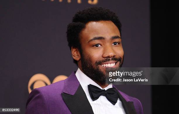 Actor Donald Glover poses in the press room at the 69th annual Primetime Emmy Awards at Microsoft Theater on September 17, 2017 in Los Angeles,...