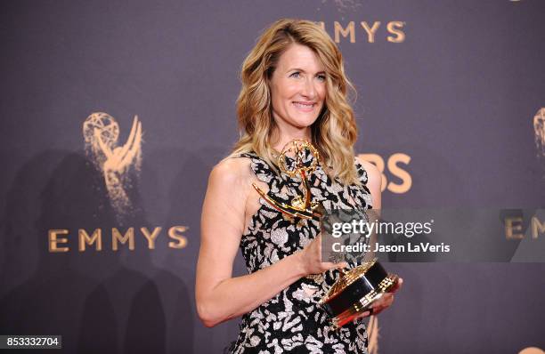 Actress Laura Dern poses in the press room at the 69th annual Primetime Emmy Awards at Microsoft Theater on September 17, 2017 in Los Angeles,...