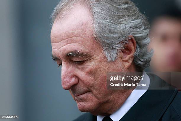 Financier Bernard Madoff leaves Manhattan Federal court March 10, 2009 in New York City. Madoff attended a court hearing regarding the conflicting...