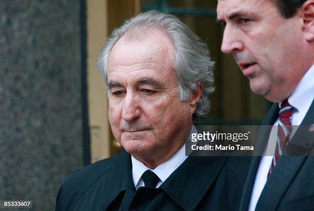 Financier Bernard Madoff leaves Manhattan Federal court March 10, 2009 in New York City. Madoff attended a court hearing regarding the conflicting...
