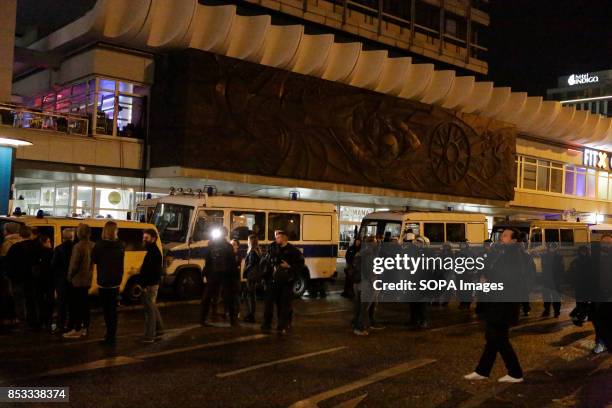 Heavy police presence has surrounded the election night party venue. Hundreds of protesters gathered outside a club near the central Alexanderplatz...