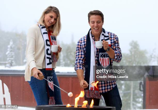 Guests make smores during the Team USA Media Summit opening reception at the Red Pine Lodge on September 24, 2017 in Park City, Utah.