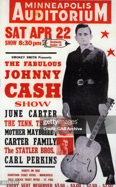 Photo of Mother Maybelle CARTER and CARTER FAMILY and June CARTER and Carl PERKINS; Concert poster a concert with Johnny Cash, June Carter Cash and...