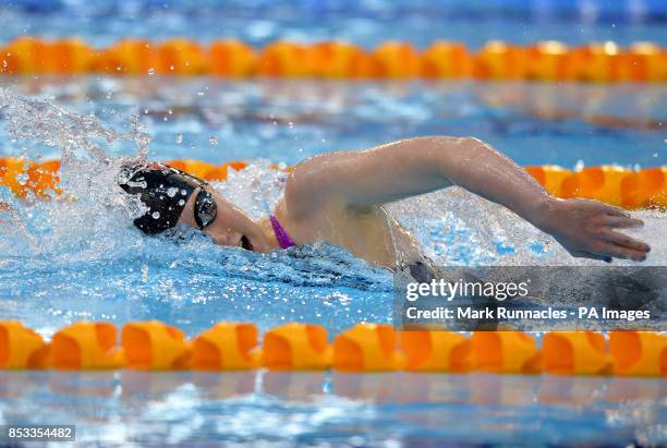 Sophie Evans competing in the Woman's 400m Freestyle heats during the 2014 British Gas Swimming Championships at Tollcross International Swimming...