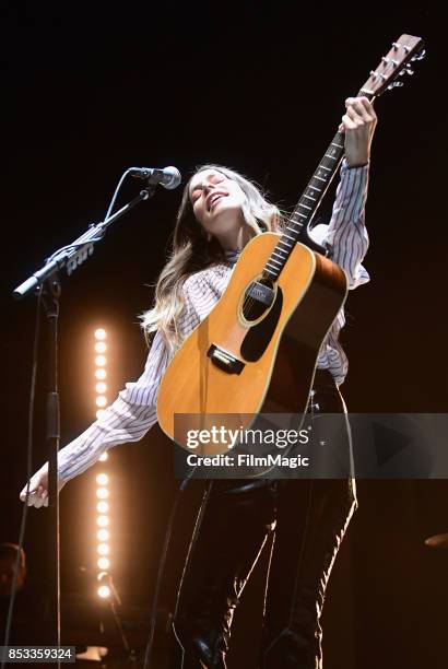 Danielle Haim of HAIM performs on Ambassador Stage during day 3 of the 2017 Life Is Beautiful Festival on September 24, 2017 in Las Vegas, Nevada.