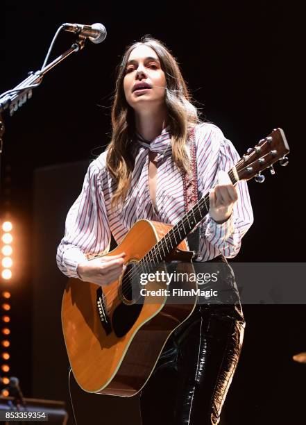 Danielle Haim of HAIM performs on Ambassador Stage during day 3 of the 2017 Life Is Beautiful Festival on September 24, 2017 in Las Vegas, Nevada.