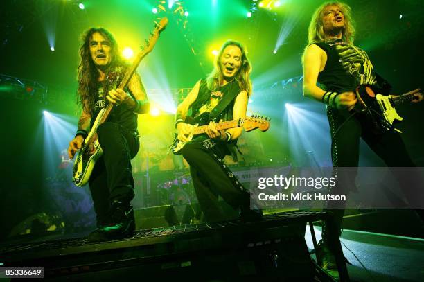 Photo of Janick GERS and Dave MURRAY and Steve HARRIS and IRON MAIDEN, Steve Harris, Dave Murray, Janick Gers performing live onstage