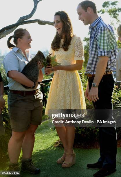 The Duke and Duchess of Cambridge feed a Quokka during a visit to Taronga zoo Sydney during the fourteenth day of their official tour to New Zealand...