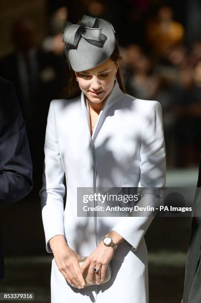 The Duke and Duchess of Cambridge attend the Easter Sunday Church Service at St Andrew's Cathedral, Sydney during the fourteenth day of their...