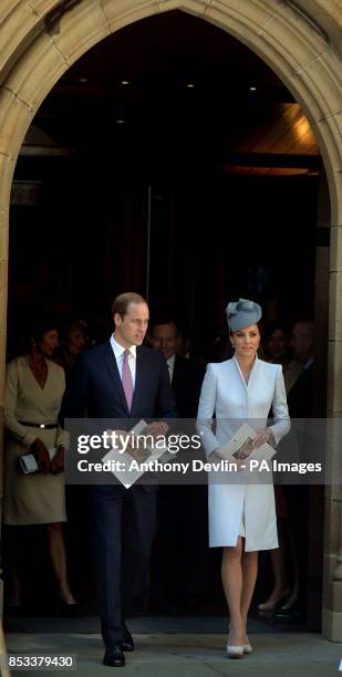 The Duke and Duchess of Cambridge leave the Easter Sunday Church Service at St Andrew's Cathedral, Sydney during the fourteenth day of their official...