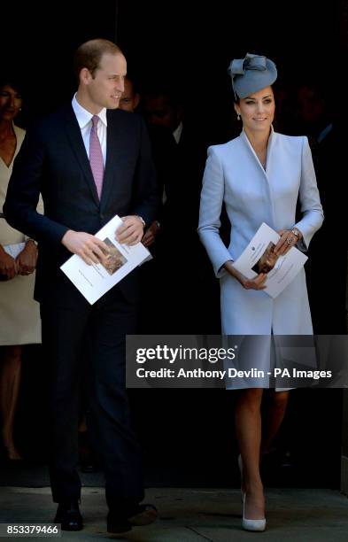 The Duke and Duchess of Cambridge leave the Easter Sunday Church Service at St Andrew's Cathedral, Sydney during the fourteenth day of their official...