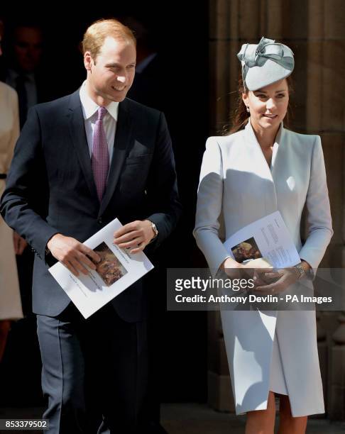 The Duke and Duchess of Cambridge leave the Easter Sunday Church Service at St Andrew's Cathedral, Sydney during the fourteenth day of their official...