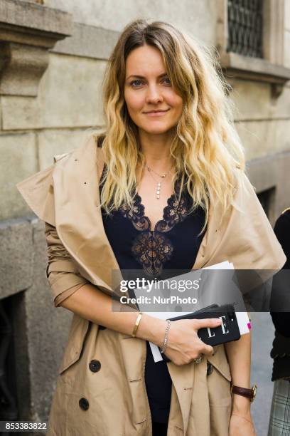 Ekaterina Mukhina stylist and editor in chief of Elle Russia before Ermanno Scervino fashion show S/S 2018 on 23 September 2017 in Milan, Italy.